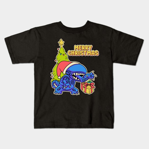 Xenomorph Aliens Christmas Knit Kids T-Shirt by notajellyfan